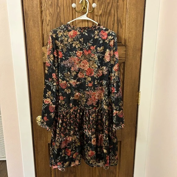 Easel Floral Velvet Multicolor Open Boho Women's Cardigan Medium - Picture 7 of 11